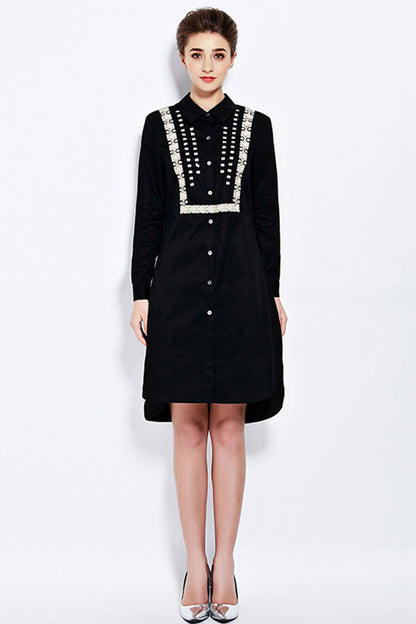 Lapel Neck Sequin Short Front Long Back Irregular Shirt Dress