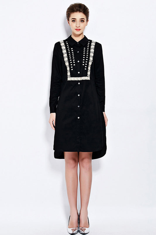 Lapel Neck Sequin Short Front Long Back Irregular Shirt Dress