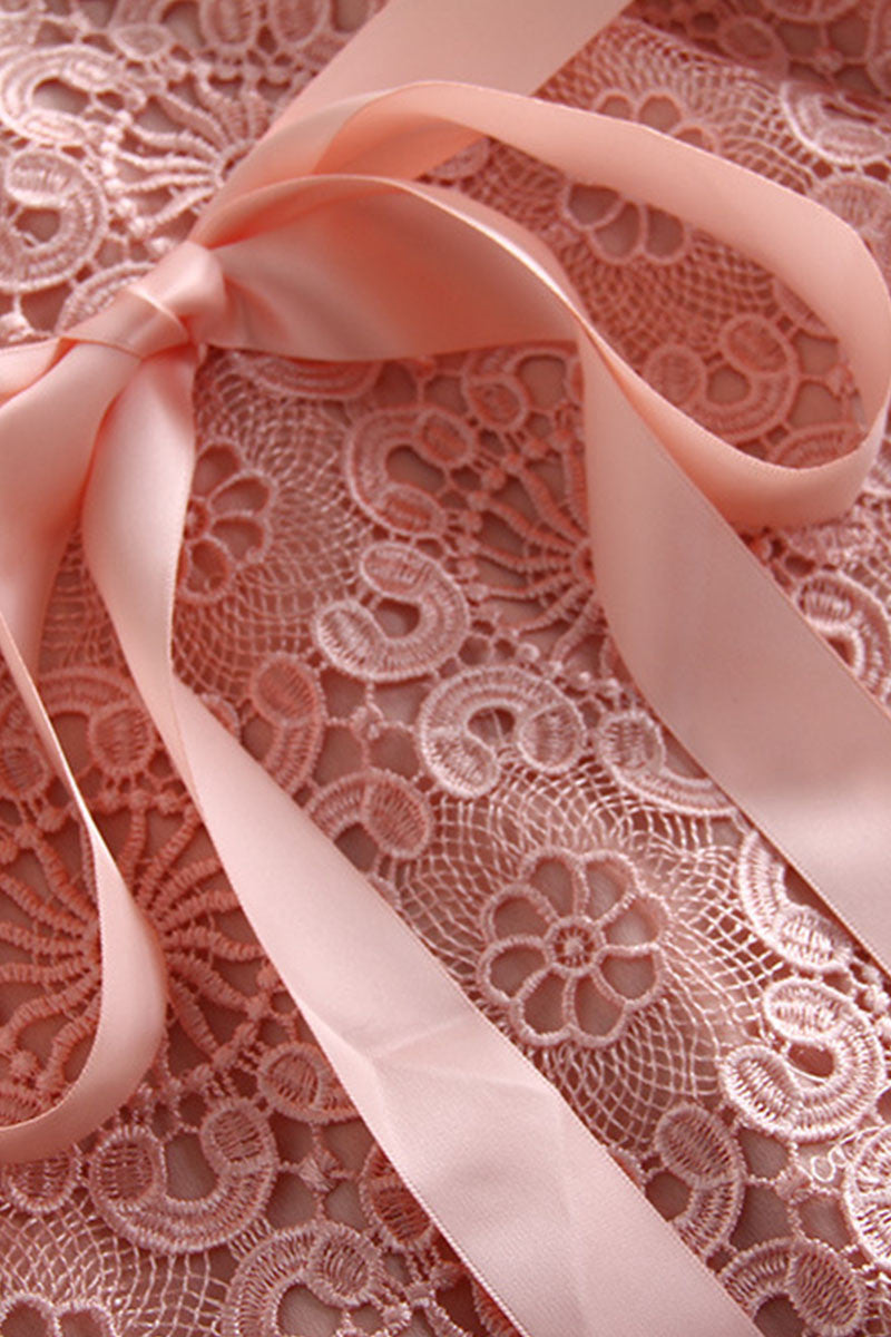 Round Collar Lattern Flare Chiffon Sleeve Lace Dress