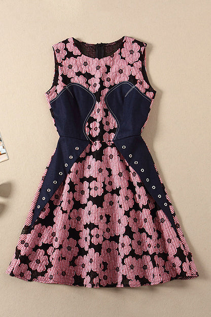 Round Neck Sleeveless Floral Cocktail Dress