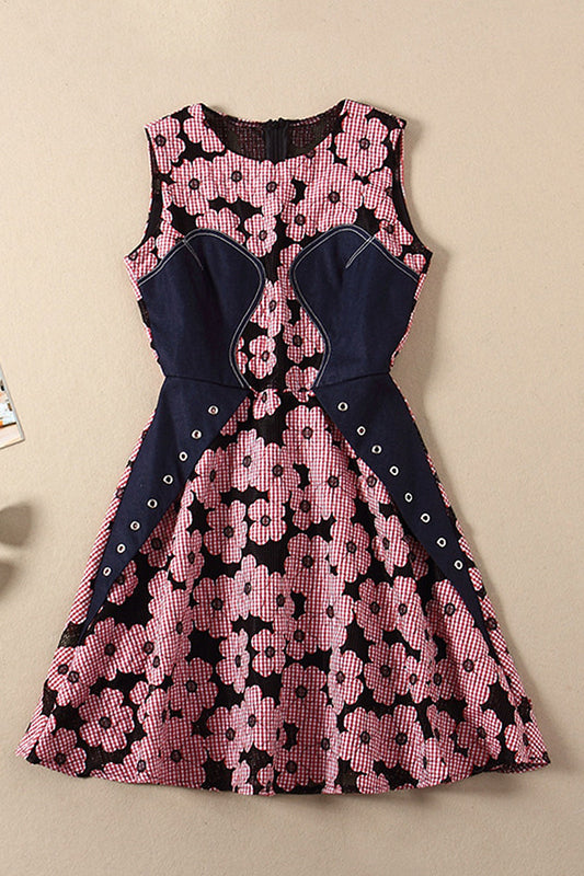 Round Neck Sleeveless Floral Cocktail Dress