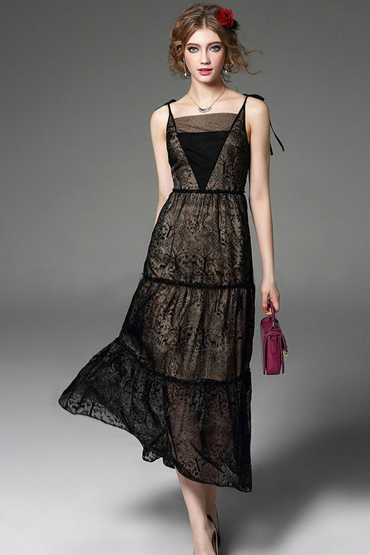 Elegant Spaghetti Sheer Empire Waist Dress
