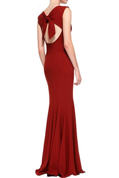 Long Fishtail Varabow Backless Maxi Party Dress