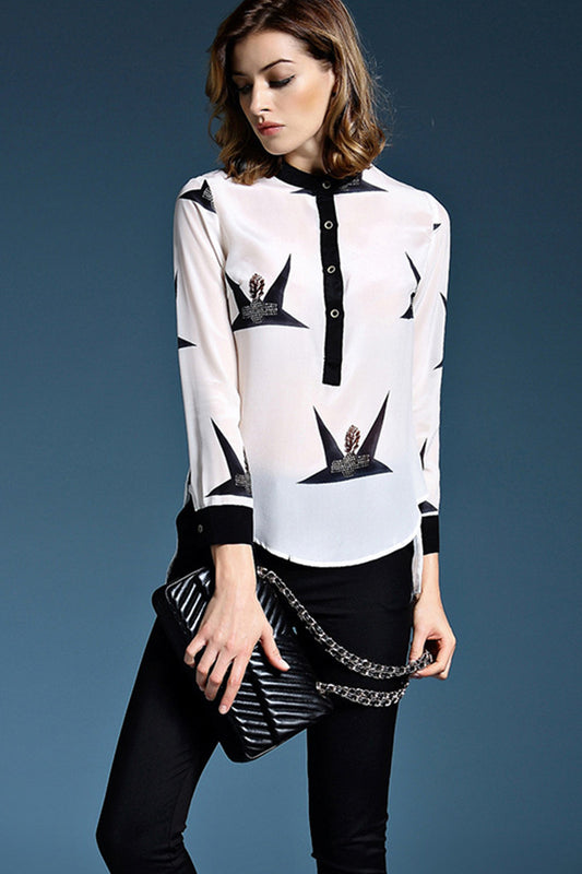 Cranes Mixed Stud Long Sleeve Blouse