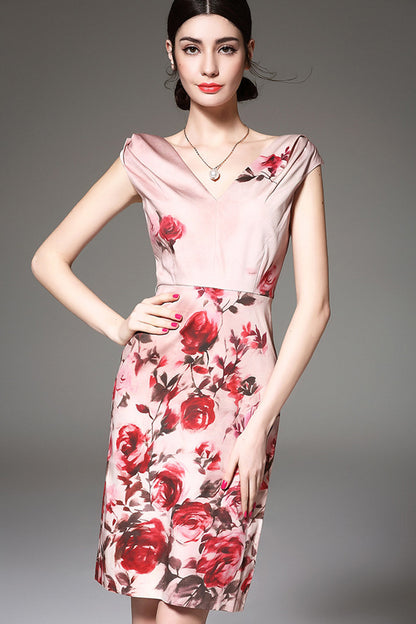 [30% OFF TILL 8 APR] Elegant V Neck Printing Slim Vintage Dress