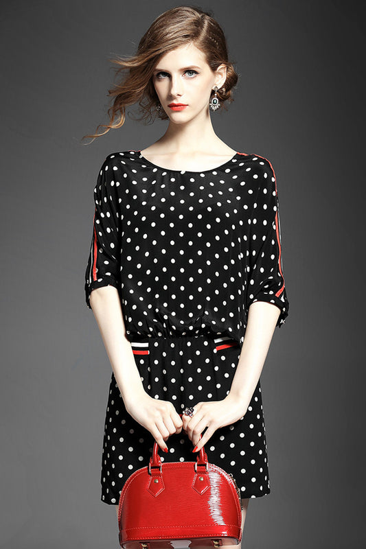 Batwing Sleeve Dot Dress Deep-V Back Neck