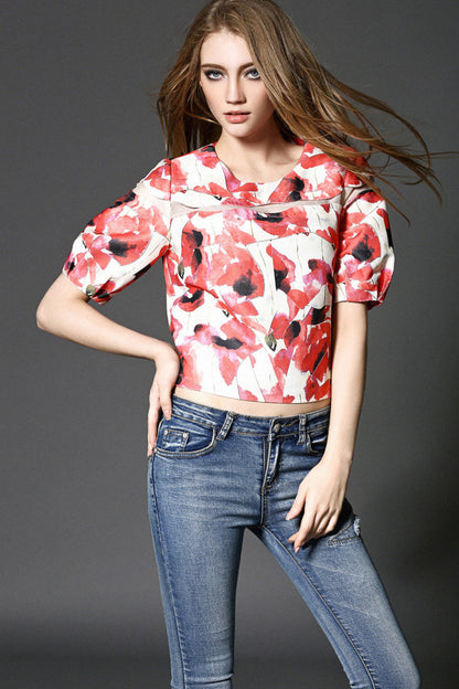 WOMEN'S CASUAL PRINTING V NECK SHORT SLEEVE VOCATION TOP