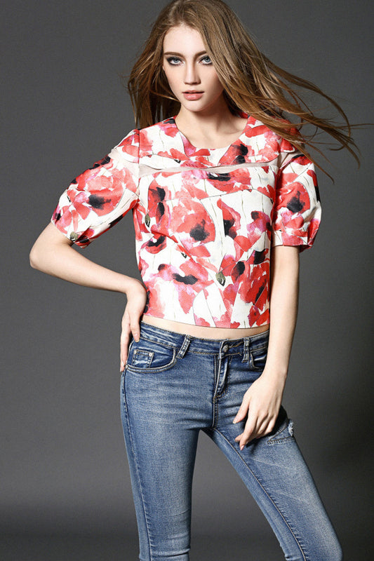 WOMEN'S CASUAL PRINTING V NECK SHORT SLEEVE VOCATION TOP