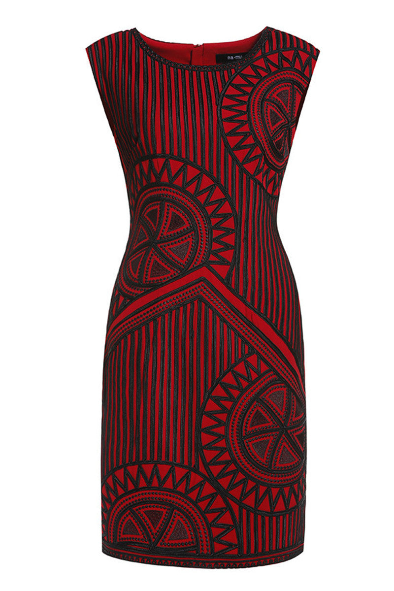 Round Collar Sleeveless Slim Embroidery Wrap Dress