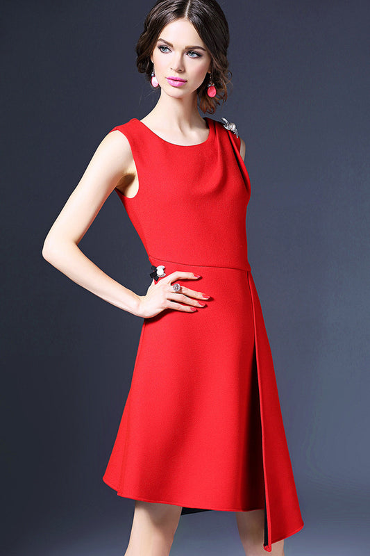 ELEGANT SLEEVELESS ROUND NECK IRREGULARITY BOTTOM MIDI DRESS