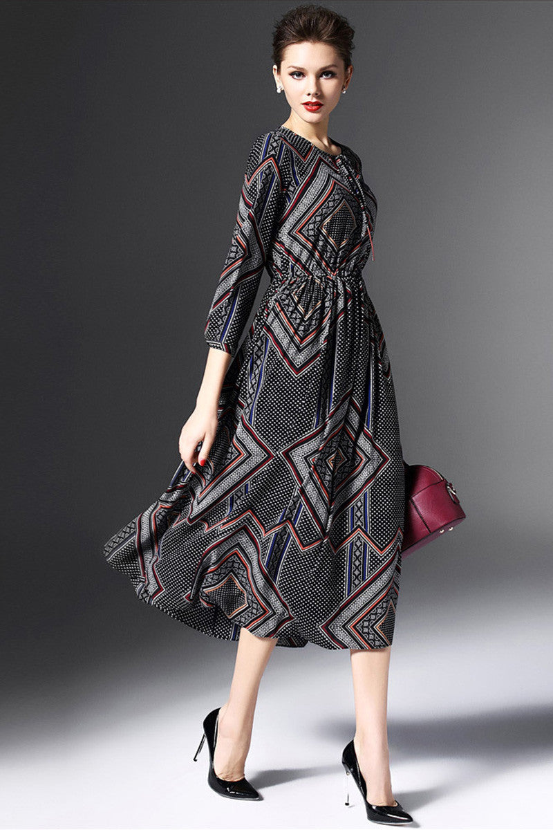 Rhombic Shade Printting Dress - NJOYDRESS - 2