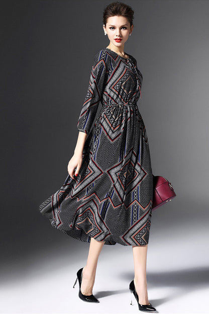 Rhombic Shade Printting Dress - NJOYDRESS - 2