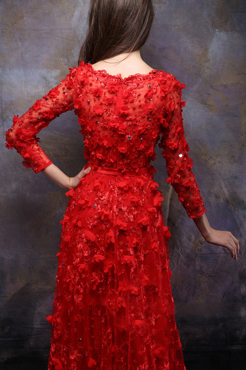 Full Emboridered With Hand Made Floral Trimed Party Dress