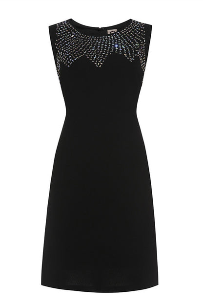 Round Collar Sleeveless Beaded Applique Dress