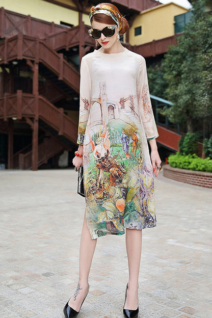 Side Slit Shift Multi Printing Dress