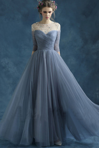 Sheer Mesh Beaded Sequin Pearl Tulle Overlay Hollow-Out Back Grown