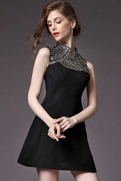 Multi Beaded Illusion Short Cocktail Dress