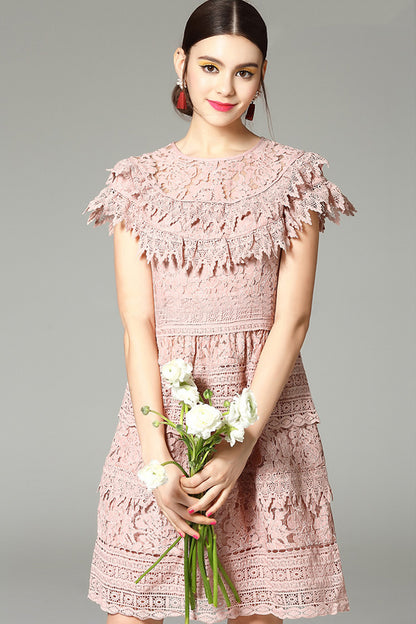 Lace Round Neck Hollow-Out  Dress