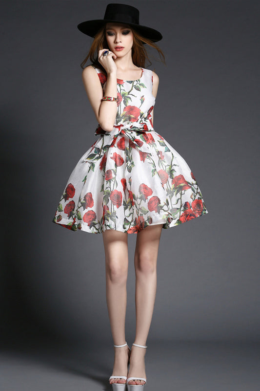 1 Women's Fashion Printing Flower Sleeveless Fit and Flare Dress - NJOYDRESS - 1
