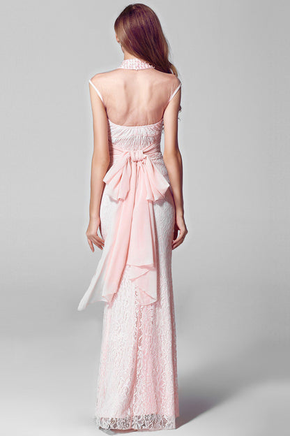 Multi Pearl Lace Back Long Finshtail Maxi Party Dress