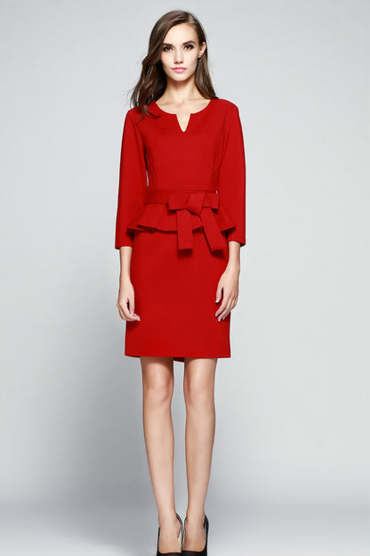 Women's Casual Wear To Work Pencil Bodycon Dress 3/4 Sleeve With Belt