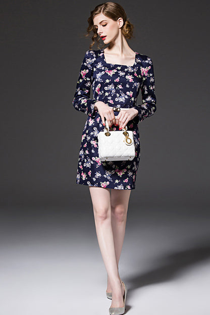 Rose Printting Long Sleeve Skirt - NJOYDRESS - 1