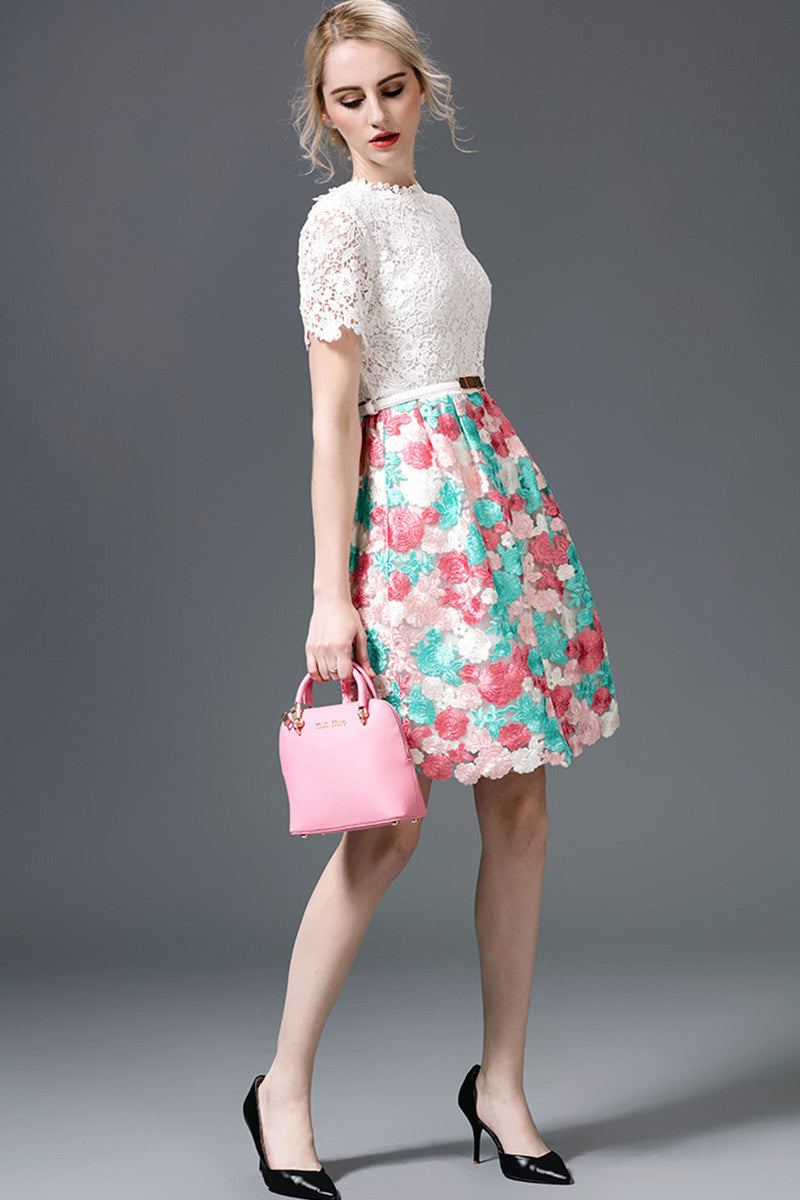 [30% OFF TILL 7 APR] Casual Lace Embroidery Layer Casual Dress With Belt