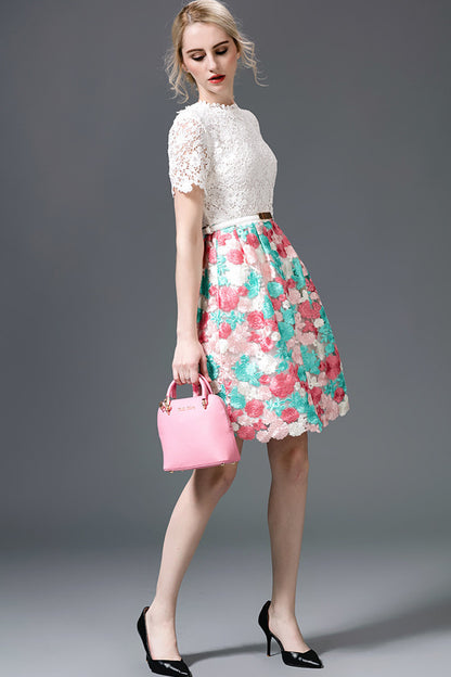 [30% OFF TILL 7 APR] Casual Lace Embroidery Layer Casual Dress With Belt