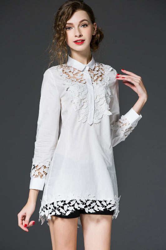 Lace Patch Long Shirts - NJOYDRESS - 1