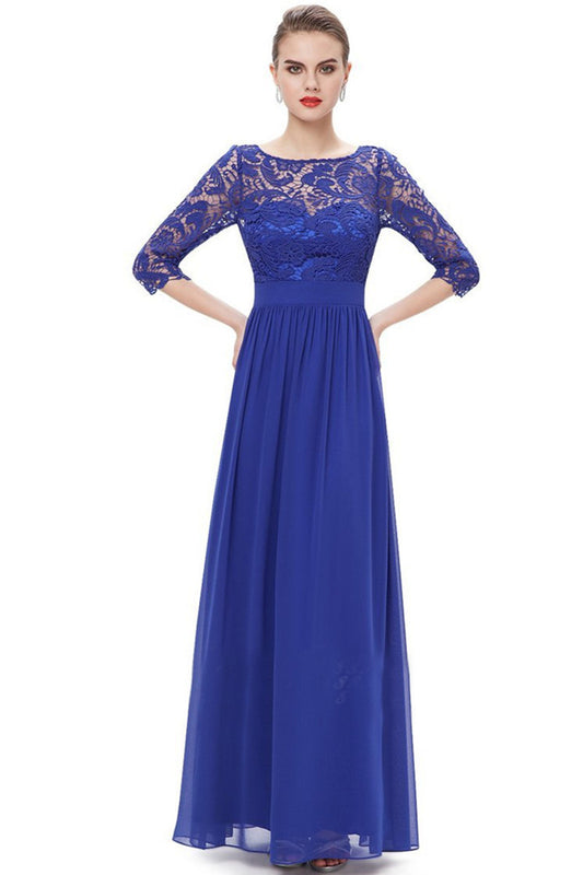 Elegant Floral Lace Round Neck Evening Fromal Gown Dress