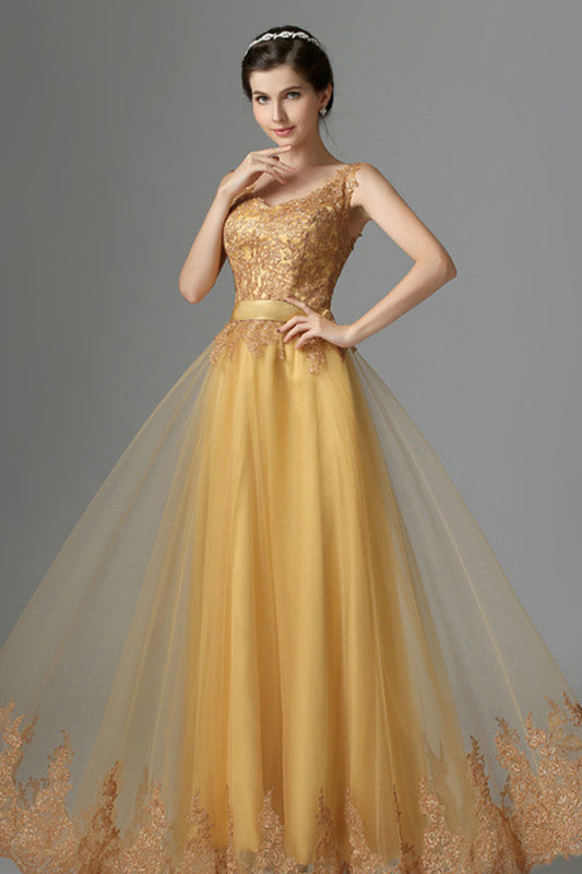 Scoop Neck Lace Tulle Shirring Waist Backless Grown Dress