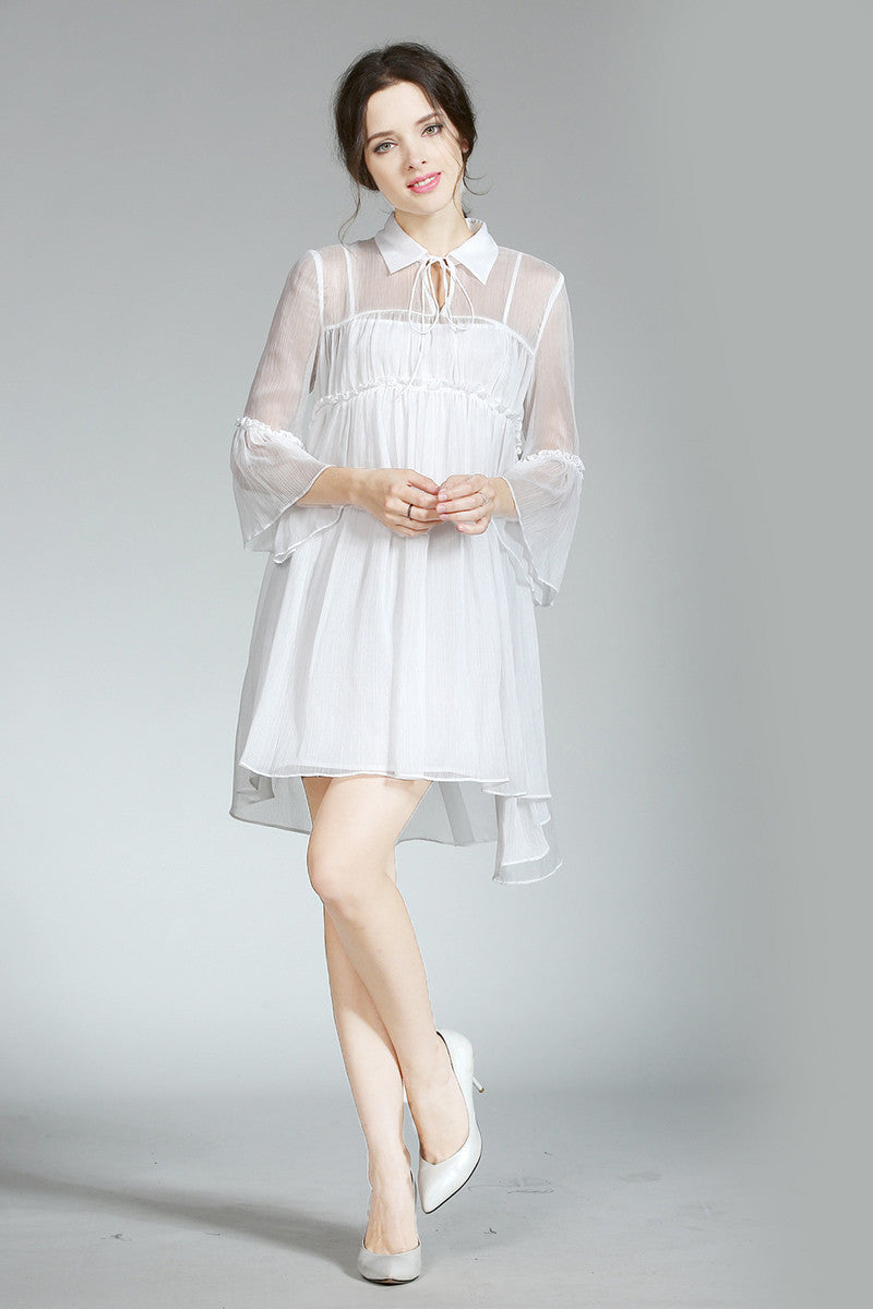 [30% OFF TILL 8 APR] Grace Laple Sheer Chiffon Falbala Sleeve Casual Dress