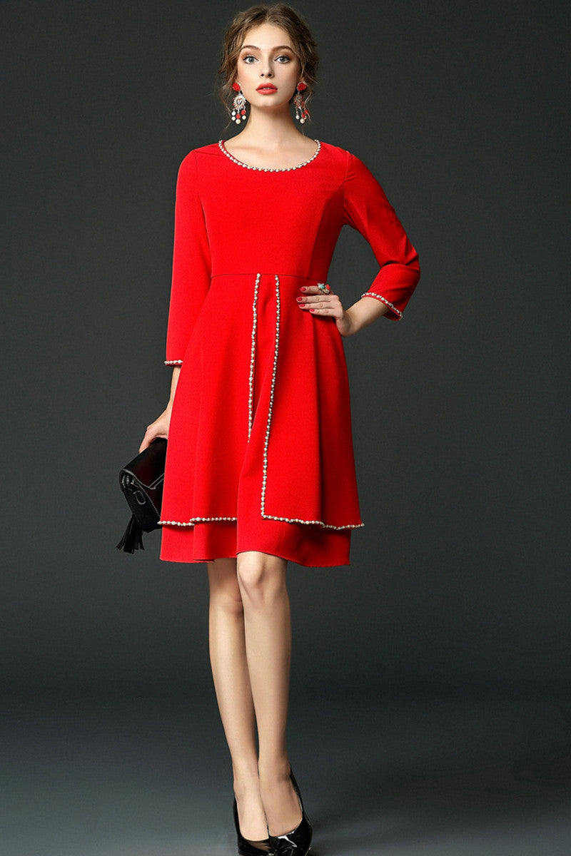 WOMEN'S GRACE WEAR TO WORK 3/4 SLEEVE BOAT NECK MIDI DRESS