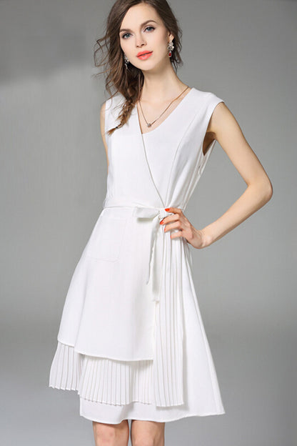 [30% OFF TILL 8 APR] Elegant V Neck Layer Irregularity Mini Dress With Belt