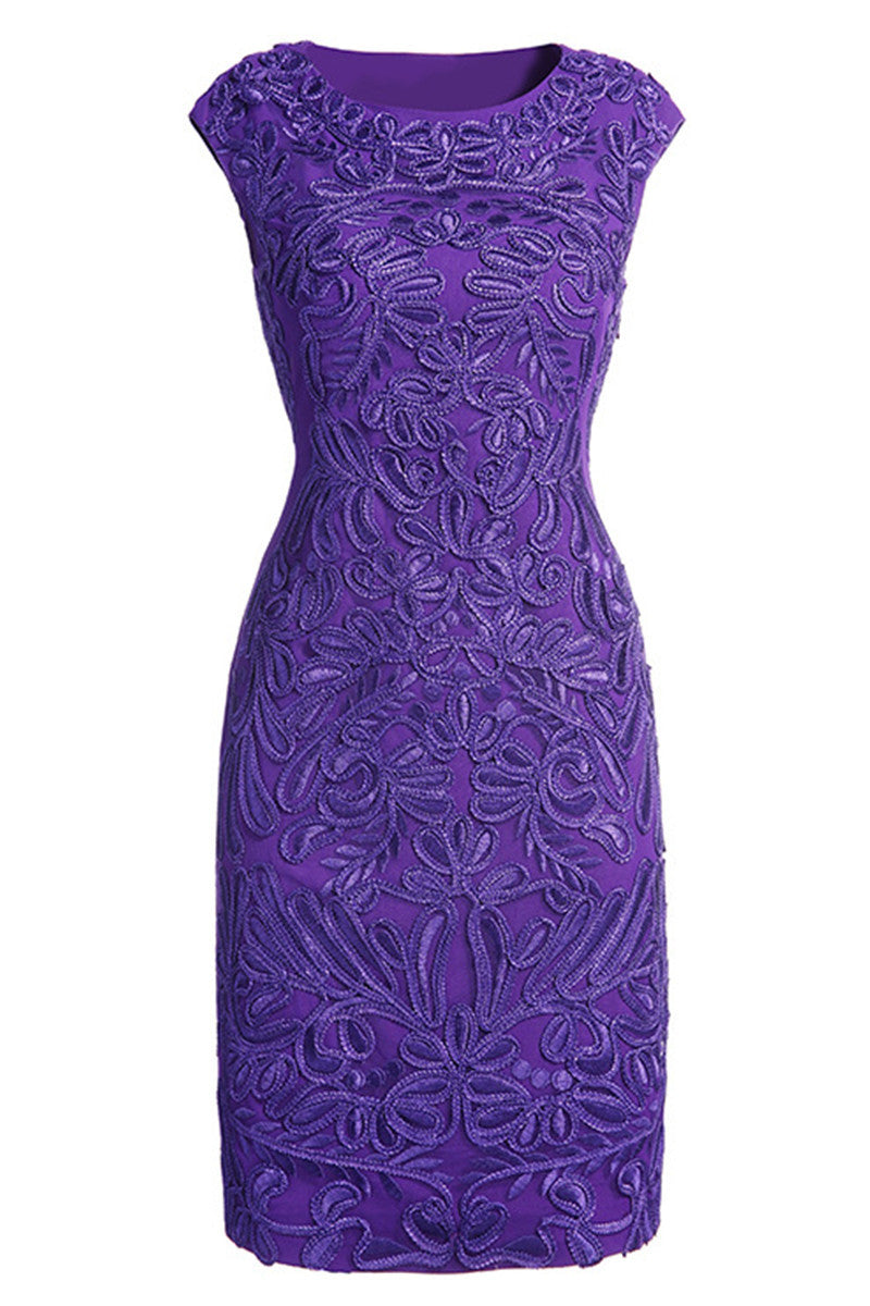Round Collar Full Floral Embroidery Slim Dress