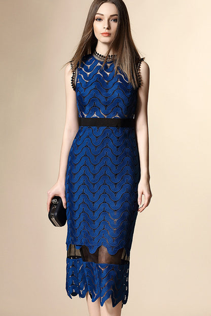 Little High Collar Wavy Hollow-Out Slim Dress