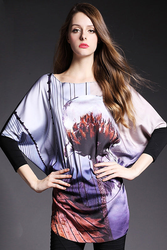 Batwing Sleeve Digital Printing Tops
