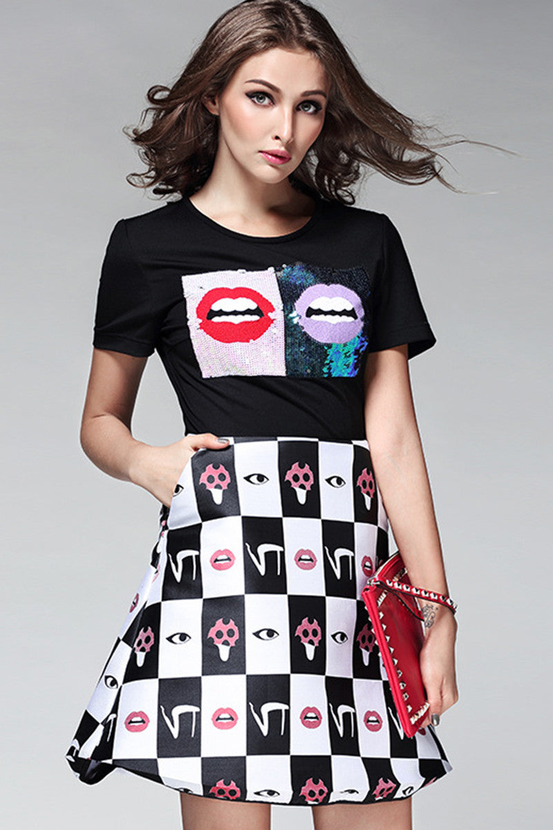 Sequin Patch Slim Short Dress