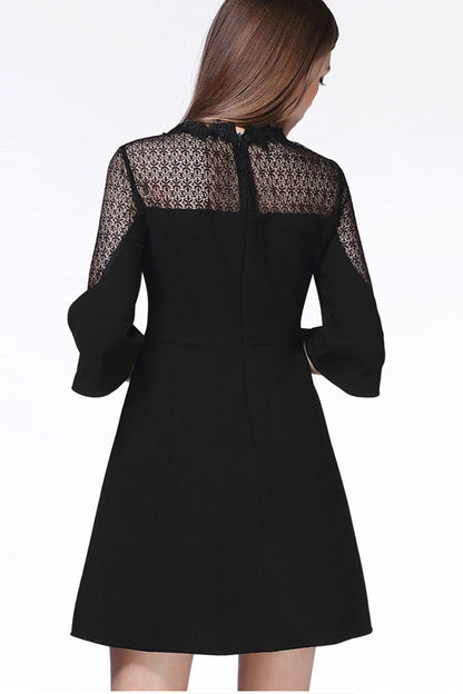 Mandarin Sleeve Joint Lace Flared Dress