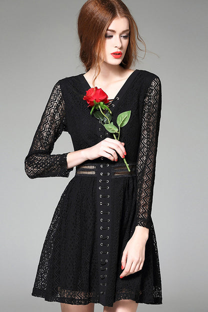 [30% OFF TILL 8 APR] Multi Lace Paneled Lace-UP Short Cocktail Dress