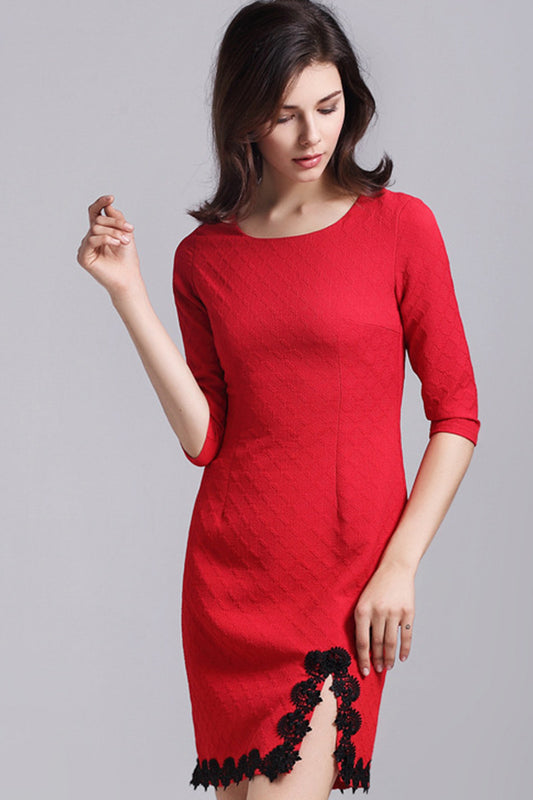 WOMEN'S ELEGANT SLIM WEAR TO WORK HALF SLEEVE ROUND NECK SHORT DRESS