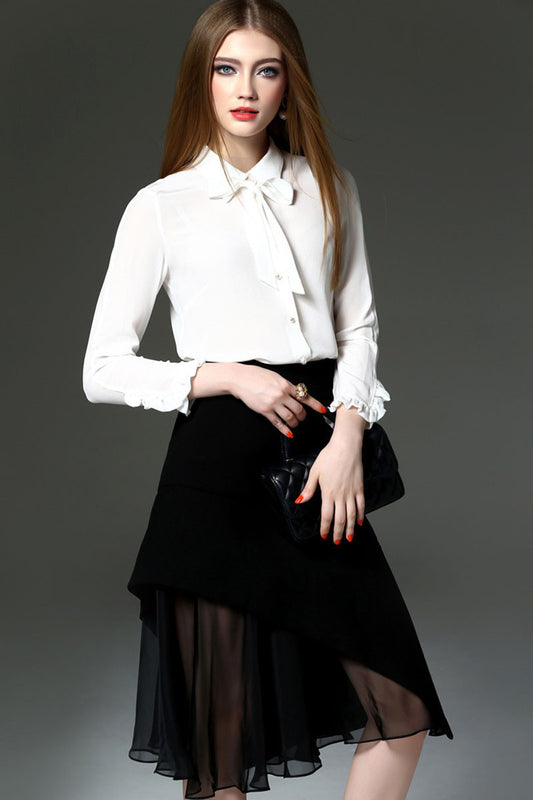 Button Down Shirts With Fishtail Skirt - NJOYDRESS - 1
