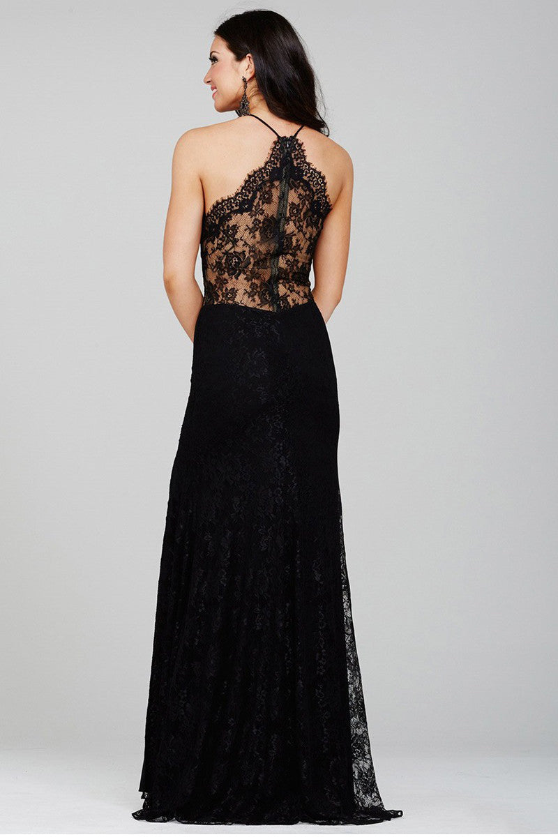 Sexy See Through Back Lace High Slit Long Lace Dress