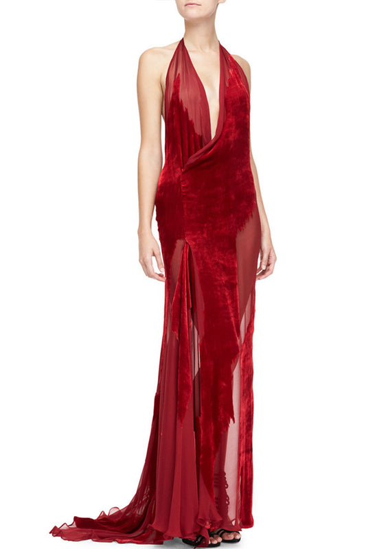 Elegant Deep V Neck S-line Backless Ball Prom Dress