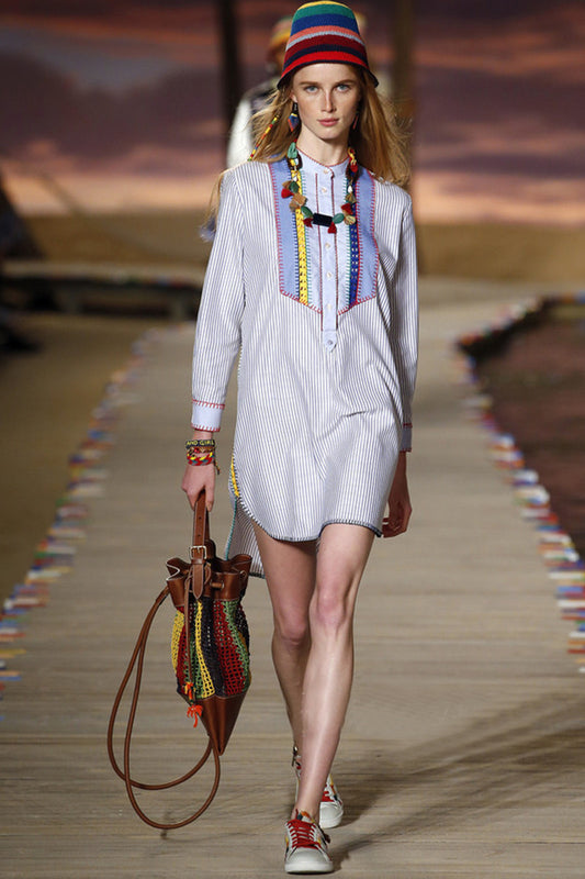 Color Block And Lace Patch Slim Stripe Irregular Shirt Dress - NJOYDRESS - 1