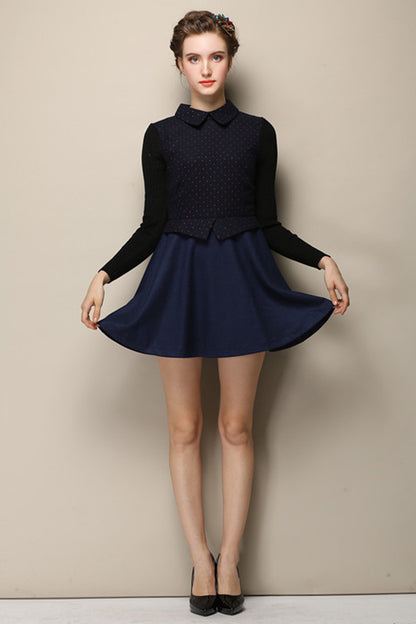 Women's Printing Fashion Polo Neck Dress Casual Slim Long Sleeve Dress