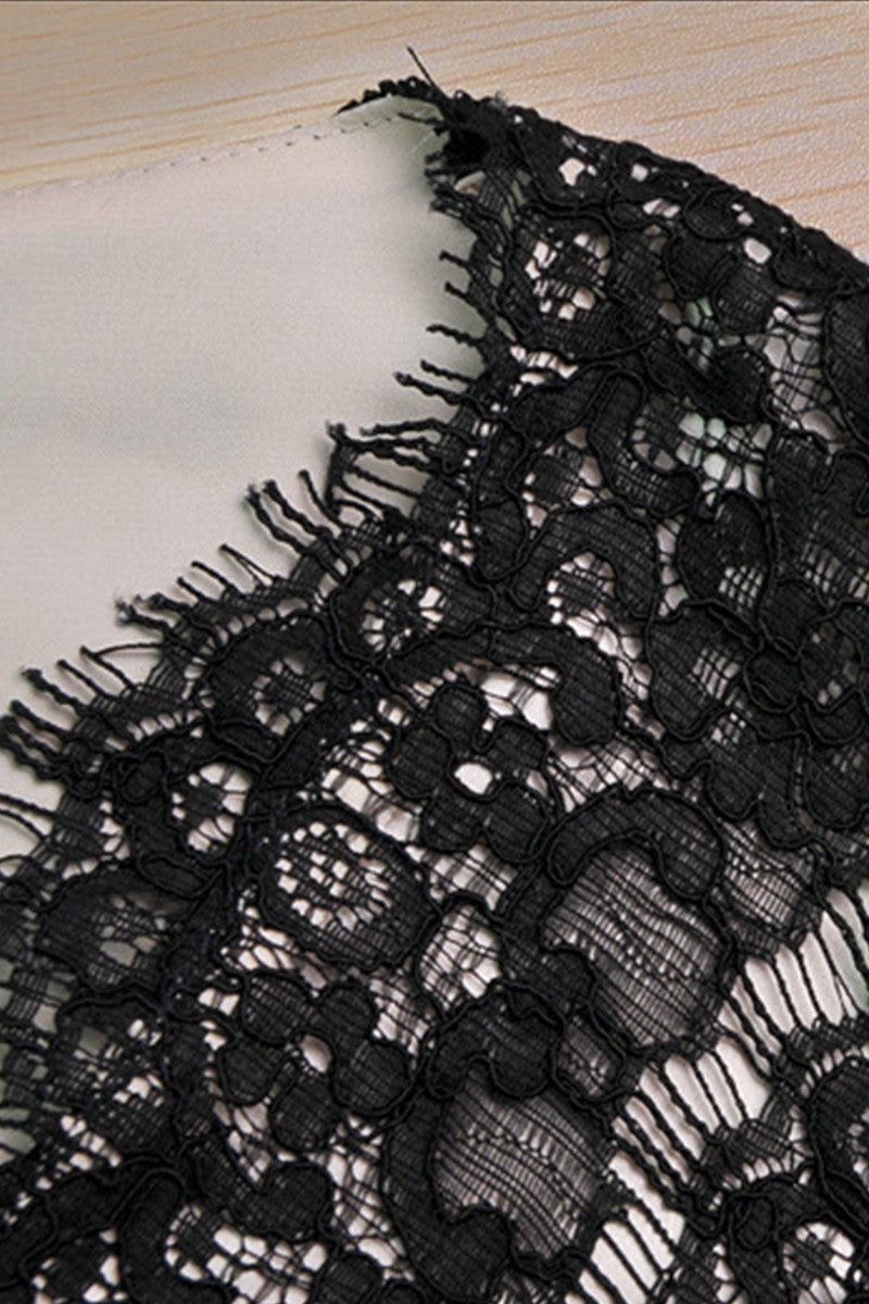V-Neck Eyelash Lace 1/2 Sleeve Dress - NJOYDRESS - 3