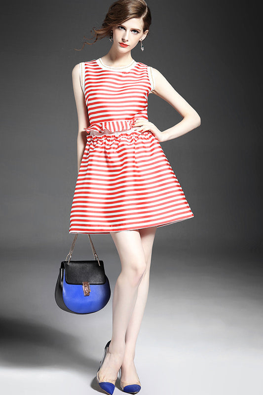 Women's Slim Striped Dress Casual Wear to Work Round Neck Dress