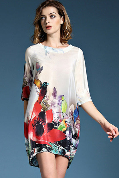 1/2 Sleeve Loose Shift Floral Printing Casual Dress