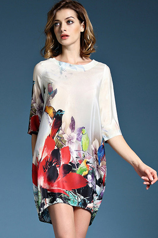 1/2 Sleeve Loose Shift Floral Printing Casual Dress